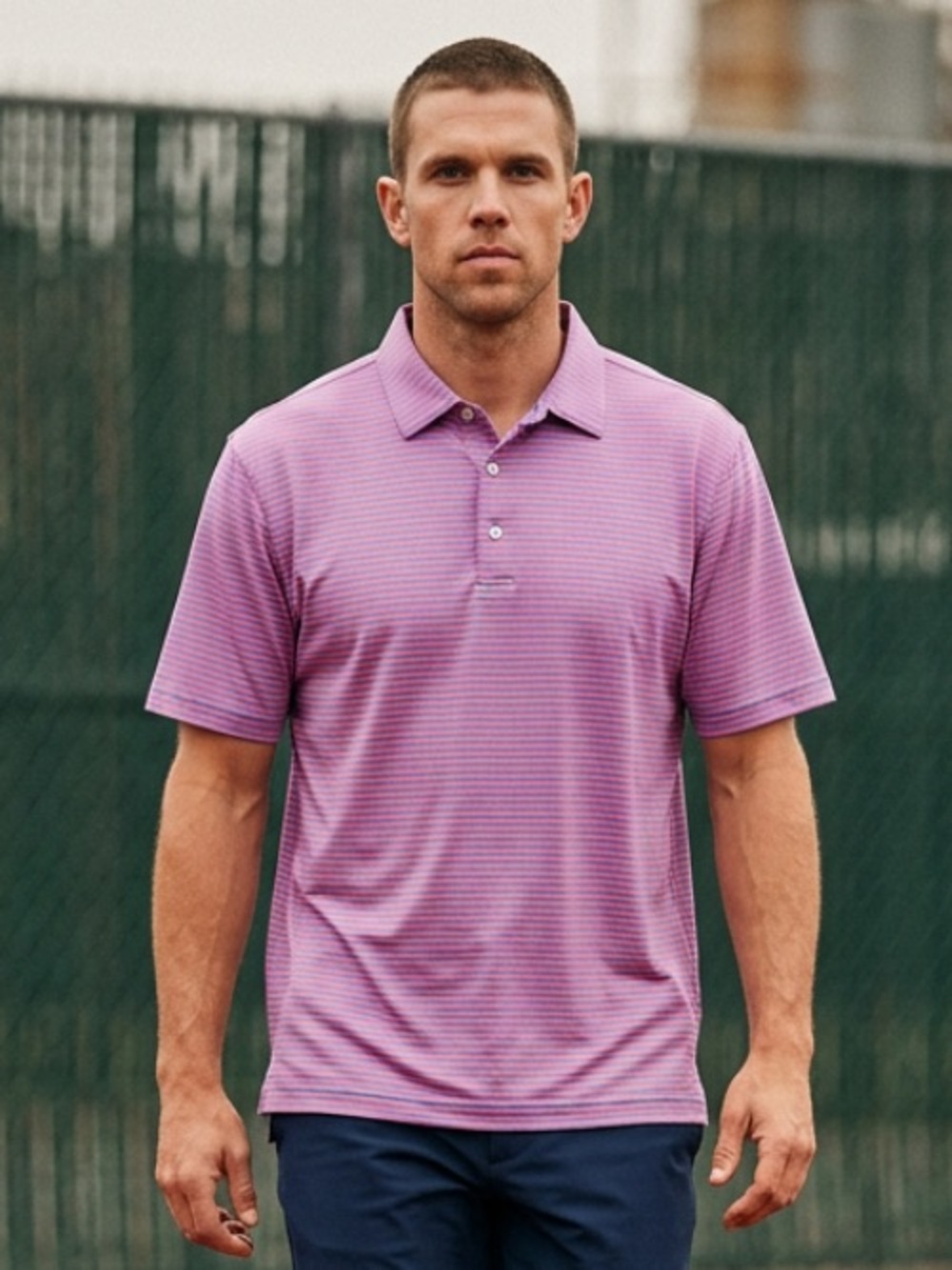 PETER MILLAR Shirt Polo Golf Striped Pink Blue XL